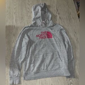 The North Face Heather Gray Hoodie with Magenta Logo